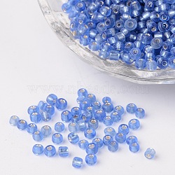 8/0 Glass Seed Beads, Silver Lined Round Hole, Round, Lilac, 3mm, Hole: 1mm, about 1097pcs/50g(X-SEED-A005-3mm-26)