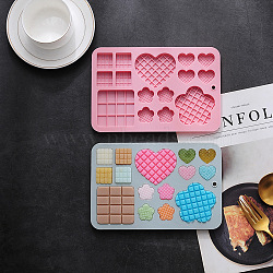 Silicone Chocolate Cookie Candy Molds, Mixed Shapes, Baking Mold, Pink, 200x133x11mm(BAKE-PW0001-152B)