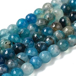 Dyed & Heated Natural Agate Beads Strands, Faceted, Round, Deep Sky Blue, 8mm, Hole: 1.2mm, about 48pcs/strand, 14.96''(38cm)(G-P539-G01)