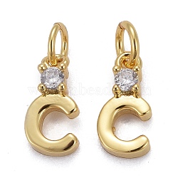 Brass Micro Pave Clear Cubic Zirconia Pendants, with Jump Rings, Real 18K Gold Plated, Long-Lasting Plated, Letter, Letter.C, 9.5x4.5x2mm(ZIRC-Z011-35C)