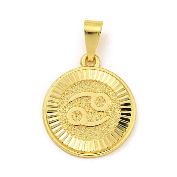 Brass Pendants, Real 18K Gold Plated, Flat Round with Constellations, Cancer, 24x20.5x2mm, Hole: 8x3.5mm