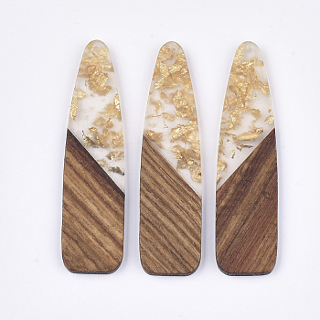 Resin & Wood Big Pendants, with Gold Foil, Bullet, Gold, 66~66.5x17x3~3.5mm, Hole: 1.6mm