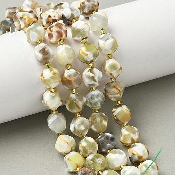 Natural Fire Crackle Agate Beads Strands, with Seed Beads, Faceted, Twist, Dyed & Heated, Light Yellow, 10x9~10x9~10mm, Hole: 1mm, about 33~34pcs/strand, 15.04''~15.35''(38.2~39cm)