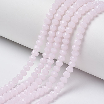Glass Beads Strands, Imitation Jade, Faceted, Rondelle, Pink, 10x8mm, Hole: 1mm, about 65~66pcs/strand, 20.8~21.2 inch(53~54cm)