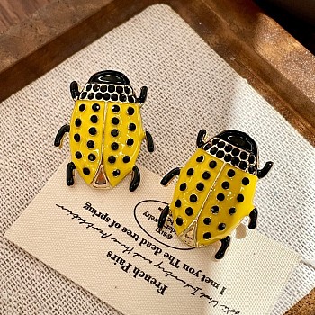 Alloy Enamel Stud Earrings, with Rhinestone, Insect, Yellow, 1.18 inch(3cm)