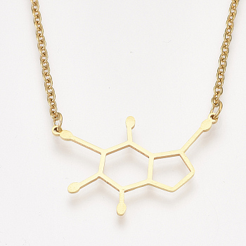 201 Stainless Steel Pendant Necklaces, with Cable Chains, Dopamine Molecular Structure, Golden, 17.5 inch(44.5cm), 2mm, Dopamine Molecular Structure: 22x32.5x1mm