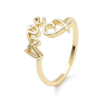 Brass Open Cuff Rings for Women, Word Love, for Valentine's Day, Golden, Inner Diameter: 19mm