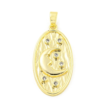 Brass Micro Pave Clear Cubic Zirconia Pendants, Real 18K Gold Plated, Oval, 28.5x14.5x2mm, Hole: 4.8x2.5mm