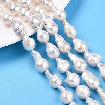 Natural Baroque Pearl Keshi Pearl Beads Strands, Cultured Freshwater Pearl, Potato, Creamy White, 12.5~23x10~13x10~12mm, Hole: 0.6mm, about 21~26pcs/strand, 15.43~16.06''(39.2~40.8cm)