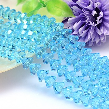 Faceted Cone Imitation Austrian Crystal Bead Strands, Grade AAA, Cornflower Blue, 6x4mm, Hole: 0.7~0.9mm, about 100pcs/strand, 15.7 inch