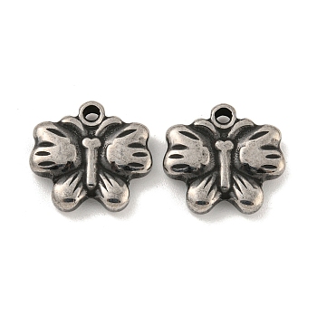 304 Stainless Steel Charms, Butterfly Charm, Antique Silver, 13x14x3mm, Hole: 1.5mm