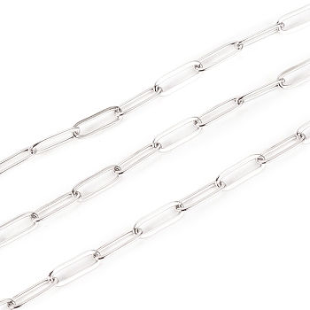 3.28 Feet 304 Stainless Steel Paperclip Chains, Drawn Elongated Cable Chains, Soldered, Stainless Steel Color, 3.5x0.8mm