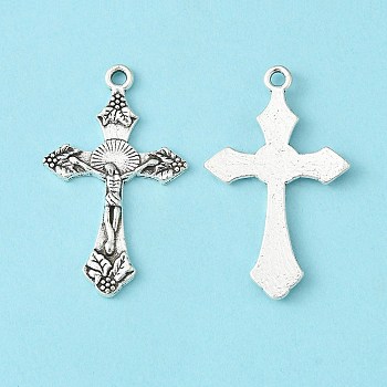 Tibetan Style Pendants, For Easter, Cadmium Free & Nickel Free & Lead Free, Crucifix Cross Pendant, Antique Silver, 33.5x20.5x2.5mm, Hole: 2mm