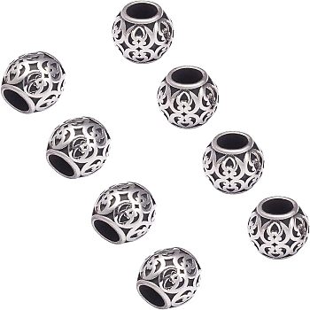 316 Stainless Steel European Beads, Large Hole Beads, Barrel, Antique Silver, 8.5x8.5mm, Hole: 4.5mm, 10pcs/box