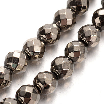 Electroplated Non-magnetic Synthetic Hematite Bead Strands, Faceted Round, Imitation Pyrite, 4mm, Hole: 1mm, about 100pcs/strand, 15.7 inch