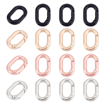 16Pcs 4 Colors Alloy Spring Gate Rings, Oval, Mixed Color, 21x14x4mm, 4pcs/color