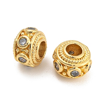 Rack Plating Brass Beads, with Cubic Zirconia, Long-Lasting Plated, Rondelle, Golden, 7.5x5mm, Hole: 3mm