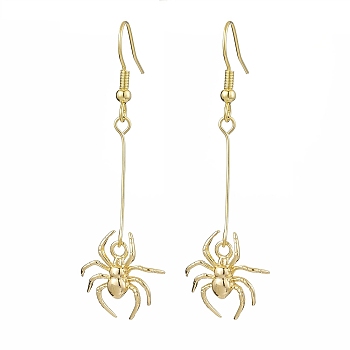Halloween Spider Brass Dangle Earrings, 304 Stainless Steel Jewelry for Women, Golden, 55.5x17mm