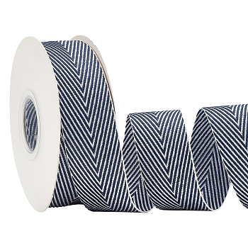 9M Polycotton(Polyester Cotton) Herringbone Ribbon, for Garment Accessories, Midnight Blue, 1 inch(25mm), about 9.84 Yards(9m)/Roll