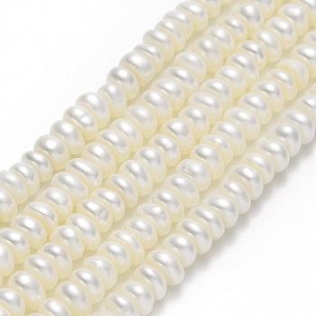 Natural Cultured Freshwater Pearl Beads Strands, Round, Linen, 4.5~5x4.5~5x2.5mm, Hole: 0.5mm, about 141~143pcs/strand, 15.75~15.97''(40~40.5cm)