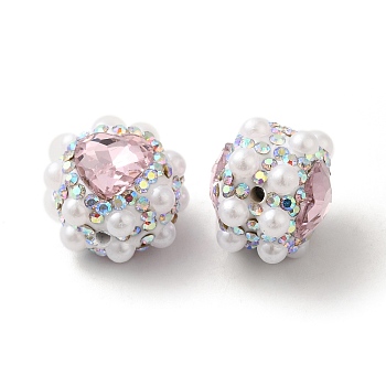 Polymer Clay Rhinestone Beads, with Imitation Pearl, Heart, Rose, 17.5x17x14mm, Hole: 1.6mm