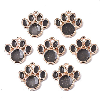 Alloy Resin Pendants, with Glitter Powder, Foot Print, Lead Free, Golden, Gray, 17x16.5x2.5mm, Hole: 1.6mm