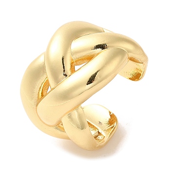 Brass Open Cuff Rings, Braided Hollow Ring, Real 18K Gold Plated, Inner Diameter: 18mm