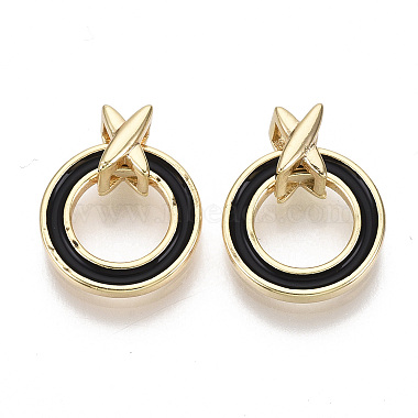 Real 18K Gold Plated Black Ring Brass+Enamel Charms