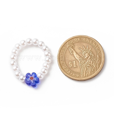 Plastic Imitation Pearl & Millefiori Glass Beaded Finger Ring for Women(RJEW-JR00484)-6