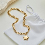 304 Stainless Steel Star Pendant Cable Chain Necklaces for Women, Golden, 15.87 inch(40.3cm)(SA-CBA48C7-02G)
