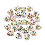 Handmade Porcelain Beads, Heart with Flower Pattern, Hand Painted, Famille Rose Porcelain, Mixed Color, 15x15x7.5mm, Hole: 2.3mm(PR-CBA462C-01)
