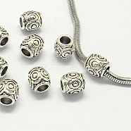 Alloy European Beads, Large Hole Beads, Barrel, Antique Silver, 10x9mm, Hole: 4.5mm(X-PALLOY-S079-052AS)