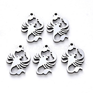 304 Stainless Steel Pendants, Laser Cut, Scorpion, Stainless Steel Color, 16.5x10.5x1mm, Hole: 1mm(STAS-N092-91)
