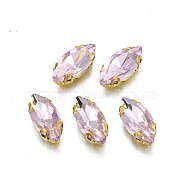 Sew on Rhinestone, Transparent Glass Rhinestones, with Iron Prong Settings, Faceted, Horse Eye, Pink, 15x7x4.5mm, Hole: 1mm(RGLA-S030-15-B01)