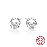 Rhodium Plated 925 Sterling Silver Stud Earring, with Clear Cubic Zirconia, Heart, 10mm(XF5476-3)