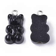 Resin Pendants, with Platinum Tone Iron Loop, Imitation Food, Bear, Black, 20.5~22.5x11.5x7mm, Hole: 2mm(CRES-T017-001A)