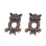 Tibetan Style Big Owl Open Back Pendant Cabochons Settings for Halloween, Lead Free & Cadmium Free & Nickel Free, Red Copper, 67x42x6mm, Hole: 2mm, Oval Tray: 18x25mm, Fit 3~5mm Rhinestone(X-TIBEP-768-R-NR)
