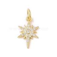 925 Sterling Silver Pave Clear Cubic Zirconia Star Charms, with Jump Rings & 925 Stamp, Golden, 14.5x9x2mm, Hole: 3.5mm(STER-K181-01D-G)