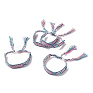 Polyester-cotton Braided Rhombus Pattern Cord Bracelet, Ethnic Tribal Adjustable Brazilian Bracelet for Women, Light Blue, 5-7/8~11 inch(15~28cm)(FIND-PW0013-001A-02)