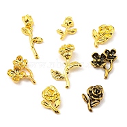 Flower Alloy Cabochons, Nail Art Decoration Accessories, DIY Crystal Epoxy Resin Material Filling, Cadmium Free & Lead Free, Golden & Antique Golden & Silver, Mixed Color, 120pcs/box(MRMJ-OC0001-96-RS)