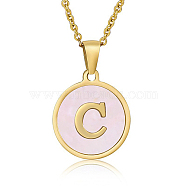 Natural Shell Initial Letter Pendant Necklace, with Golden Stainless Steel Cable Chains, Letter C, 17.72 inch(45cm)(LE4192-5)