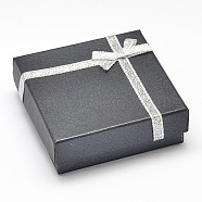 Square Cardboard Jewelry Boxes, with Sponge Inside and Satin Ribbon Bowknot, Black, 9.1x9x3cm(CBOX-L001-09C)