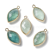 Natural Green Fluorite Pendants, with Platinum Brass Edge, Faceted, Horse Eye, 22x12x5.5mm, Hole: 1.8mm(G-B009-01G-V)