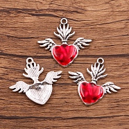 Alloy Enamel Pendants, Antique Silver, Heart with Wing Charm, Red, 31x33mm(PW-WG73787-08)