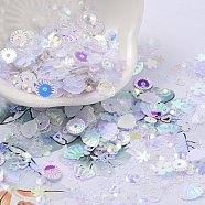 Ornament Accessories, PVC Plastic Paillette/Sequins Beads, Golden Sheen, Mixed Shapes, Star/Flower/Shell/Round, Colorful, 3~6x3.5~8x0.4mm, Hole: 0.8mm(PVC-L001-07)