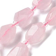 Natural Rose Quartz Beads Strands, Faceted, Nuggets, 16.5~27.5x9.5~21.5x9.5~21.5mm, Hole: 2mm, about 12~15pcs/strand, 15.16~15.75''(38.5~40cm)(G-H095-A10-01)