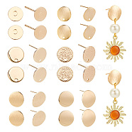 18pcs 9 style Brass Stud Findings, with Vertical Loops and 30pcs Plastic Ear Nuts, Flat Round, Golden, 5~18x1mm, Hole: 1~2.5mm, Pin: 0.5~0.8mm, 2Pcs/style(KK-AR0002-66)