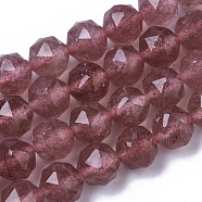 Natural Strawberry Quartz Beads Strands, Faceted, Star Cut Round Beads, 8~9mm, Hole: 0.9~1mm, about 23~26pcs/Strand, 7.28 inch~7.68 inch(18.5~19.5cm)(G-N327-03B-03)