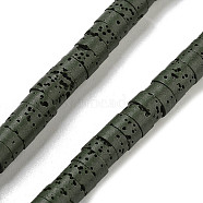 Natural Lava Rock Dyed Beads Strands, Disc, Heishi Beads, Dark Green, 6x3~3.5mm, Hole: 1.5mm, about 114pcs/strand, 14.96''(38cm)(G-K375-G05-01)