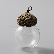 Glass Ball Pendants, with Natural Acorn Shell Cap, Autumn Theme, Clear, 40x25.5mm, Hole: 2mm(FIND-WH0034-11E)